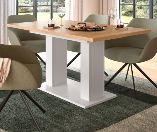 Esstisch Home-X in Artisan Eiche und wei Tisch ausziehbar 150 - 190 cm