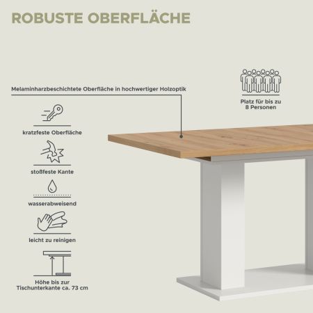 Esstisch Home-X in Artisan Eiche und wei Tisch ausziehbar 150 - 190 cm