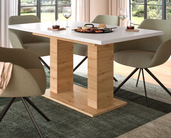 Esstisch Home-X in wei und Artisan Eiche Tisch ausziehbar 150 - 190 cm
