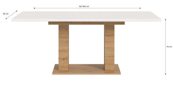 Esstisch Home-X in wei und Artisan Eiche Tisch ausziehbar 150 - 190 cm