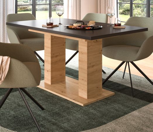 Esstisch Home-X in grau und Artisan Eiche Tisch ausziehbar 150 - 190 cm
