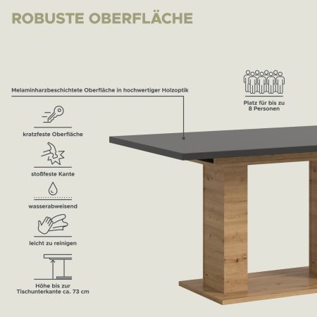 Esstisch Home-X in grau und Artisan Eiche Tisch ausziehbar 150 - 190 cm
