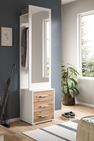 Kompaktgarderobe Pallas in wei und Nox Eiche Garderobe mit Spiegel 45 x 190 cm