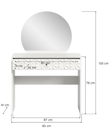 Schminktisch Relief in wei Hochglanz mit 3-D Struktur Kosmetiktisch mit Spiegel 90 cm