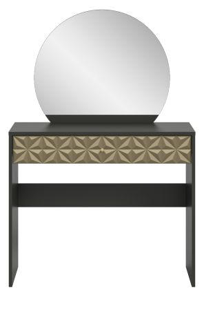 Schminktisch Relief in schwarz und Gold mit 3-D Struktur Kosmetiktisch mit Spiegel 90 cm