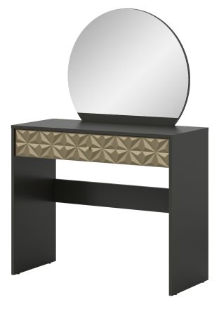 Schminktisch Relief in schwarz und Gold mit 3-D Struktur Kosmetiktisch mit Spiegel 90 cm