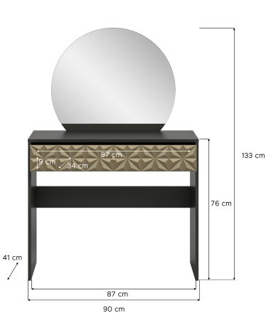 Schminktisch Relief in schwarz und Gold mit 3-D Struktur Kosmetiktisch mit Spiegel 90 cm
