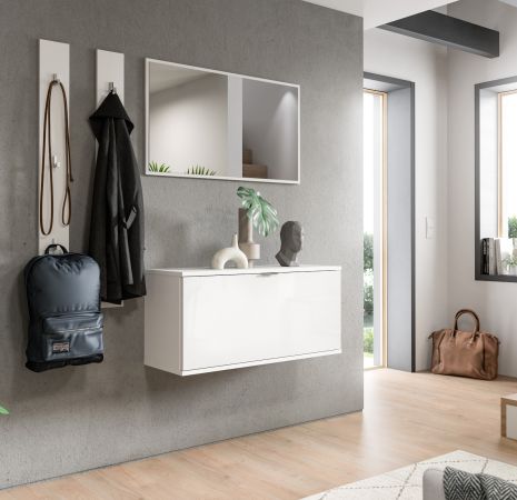 Schuhschrank SystemX in wei Hochglanz Flur Diele Kommode 91 cm