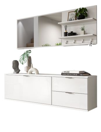 Garderobe Set 4-teilig SystemX in wei Hochglanz Garderobenkombination 144 cm