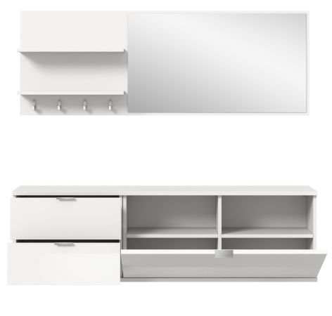 Garderobe Set 4-teilig SystemX in wei Hochglanz Garderobenkombination 144 cm