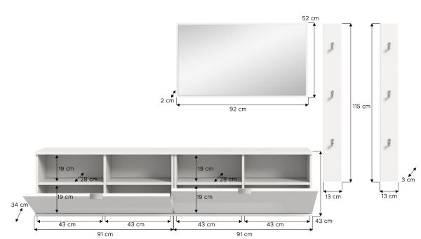 Garderobe Set 5-teilig SystemX in wei Hochglanz Garderobenkombination 238 cm