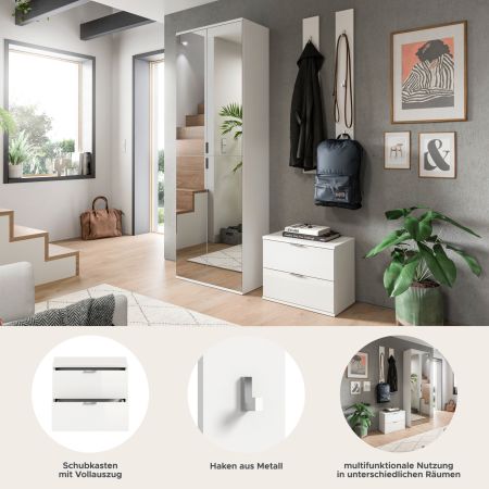 Garderobe Set 4-teilig SystemX in wei Hochglanz Garderobenkombination 128 cm