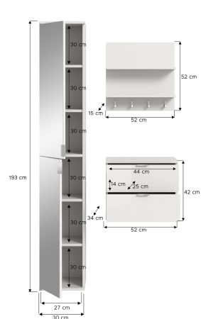Garderobe Set 3-teilig SystemX in wei Hochglanz Garderobenkombination 97 x 193 cm