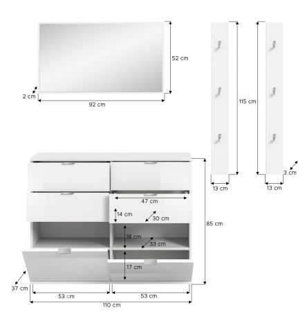 Garderobe Set 4-teilig SystemX in wei Hochglanz Garderobenkombination 166 cm