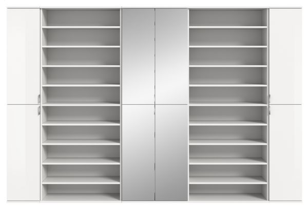 Garderobenschrank mit Spiegeltr SystemX in wei Hochglanz Schuhschrank 281 x 193 cm