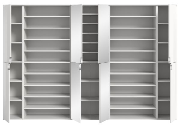 Garderobenschrank mit Spiegeltr SystemX in wei Hochglanz Schuhschrank 281 x 193 cm