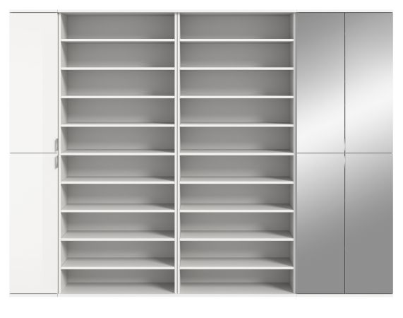 Garderobenschrank mit Spiegeltr SystemX in wei Hochglanz Schuhschrank 251 x 193 cm