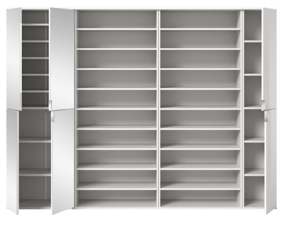 Garderobenschrank mit Spiegeltr SystemX in wei Hochglanz Schuhschrank 251 x 193 cm