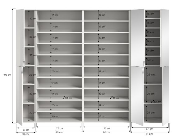 Garderobenschrank mit Spiegeltr SystemX in wei Hochglanz Schuhschrank 251 x 193 cm