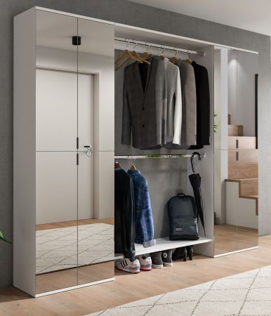 Garderobenschrank mit Spiegeltr SystemX in wei Schuhschrank 232 x 193 cm