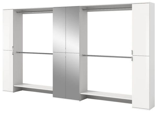 Garderobenschrank mit Spiegeltr SystemX in wei Hochglanz Schuhschrank 341 x 193 cm