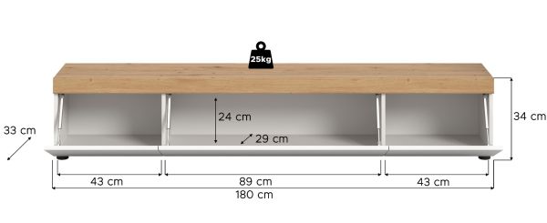 TV-Lowboard Siena in wei und Artisan Eiche TV Unterteil hngend / stehend 180 cm