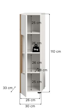Vitrine Siena in wei und Artisan Eiche Vitrinenschrank hngend / stehend 30 x 110 cm