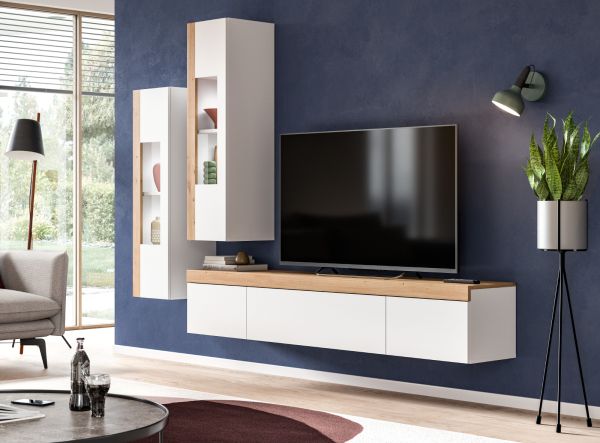Vitrine Siena in wei und Artisan Eiche Vitrinenschrank hngend / stehend 30 x 110 cm