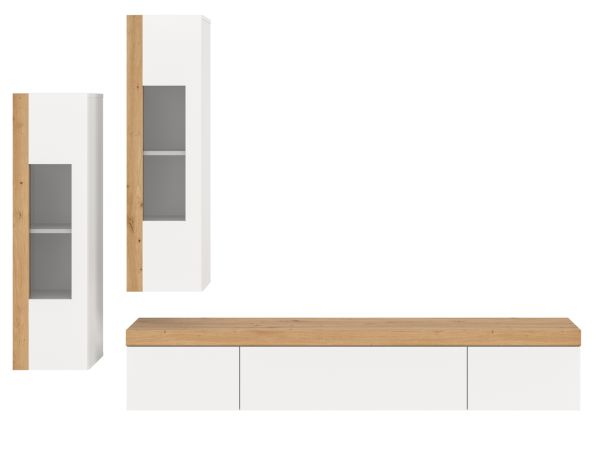 Wohnwand Siena in wei und Artisan Eiche Wohnkombination 3-teilig hngend / stehend