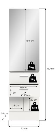 Garderobe Carry in wei Kompaktgarderobe mit Spiegel 52 x 190 cm