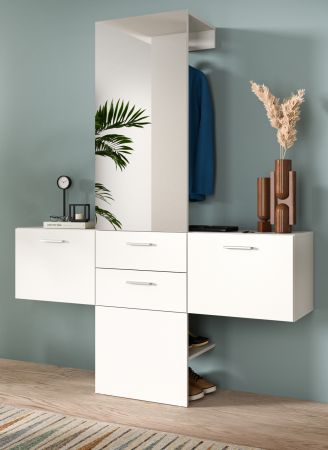 Garderobe Set 3-teilig Carry in wei Garderobenkombination mit Spiegel 156 x 190 cm