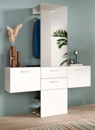 Garderobe Set 3-teilig Carry in wei Garderobenkombination mit Spiegel 156 x 190 cm