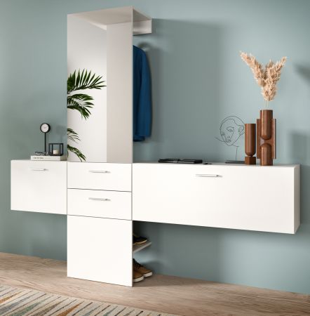 Garderobe Set 3-teilig Carry in wei Garderobenkombination mit Spiegel 208 x 190 cm
