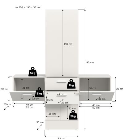 Garderobe Set 3-teilig Carry in wei Garderobenkombination 156 x 190 cm