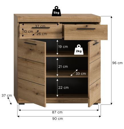 Schuhschrank Shawn in Evoke Eiche Flurkommode 90 x 96 cm