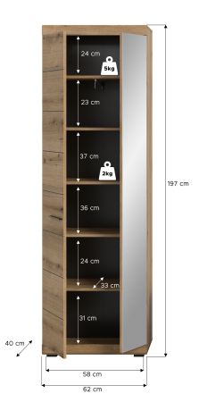 Garderobenschrank Shawn in Evoke Eiche Garderobe oder groer Schuhschrank mit Spiegel 62 x 197 cm