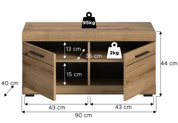 Garderobe Sitzbank Shawn in Evoke Eiche Garderobenbank 90 x 44 cm