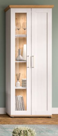 Vitrine Mirano in wei Lrche und Eiche Artisan Landhaus Vitrinenschrank 64 x 161 cm