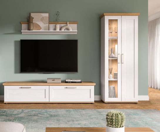 Vitrine Mirano in wei Lrche und Eiche Artisan Landhaus Vitrinenschrank 64 x 161 cm