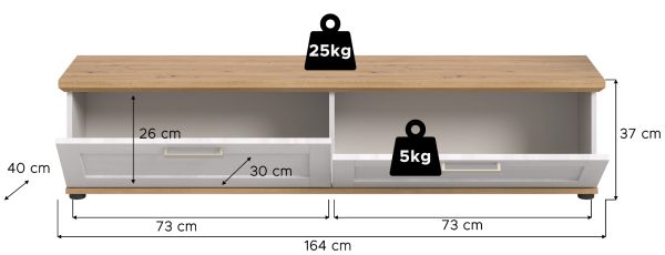 TV-Lowboard Mirano in wei Lrche und Eiche Artisan Landhaus TV Unterteil 164 cm