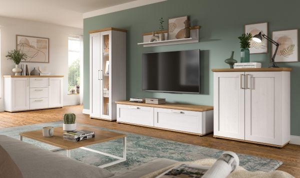 Kommode Mirano in wei Lrche und Eiche Artisan Landhaus Highboard 84 x 88 cm