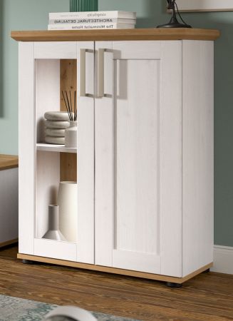 Vitrine Mirano in wei Lrche und Eiche Artisan Landhaus Highboard 64 x 88 cm