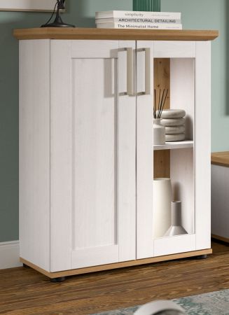 Vitrine Mirano in wei Lrche und Eiche Artisan Landhaus Highboard 64 x 88 cm