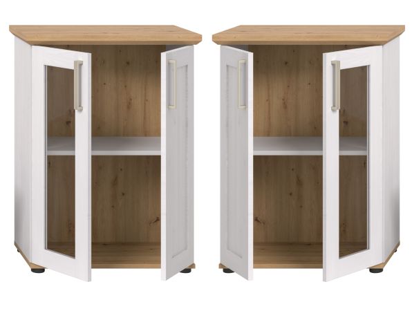 Vitrine Mirano in wei Lrche und Eiche Artisan Landhaus Highboard 64 x 88 cm