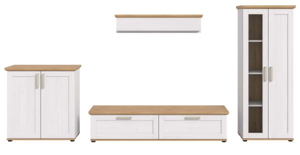 Wohnwand Mirano in wei Lrche und Eiche Artisan Landhaus Wohnkombination 4-teilig 336 cm