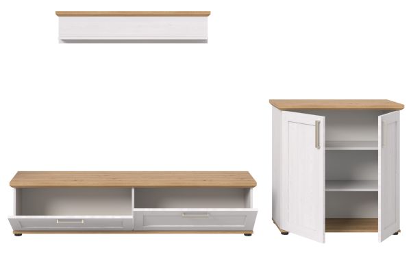 Wohnwand Mirano in wei Lrche und Eiche Artisan Landhaus Wohnkombination 3-teilig 260 cm