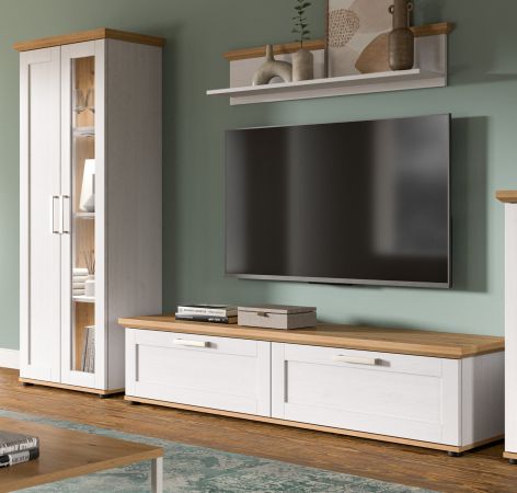 Wohnwand Mirano in wei Lrche und Eiche Artisan Landhaus Wohnkombination 3-teilig 240 cm