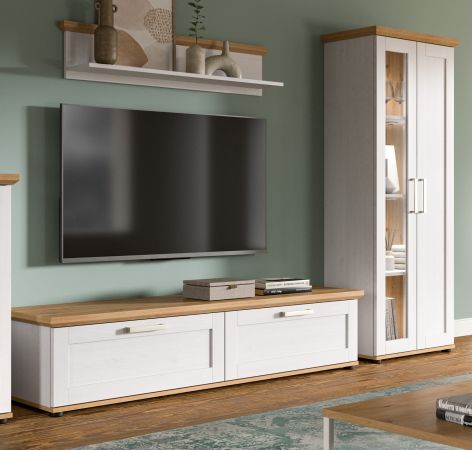 Wohnwand Mirano in wei Lrche und Eiche Artisan Landhaus Wohnkombination 3-teilig 240 cm