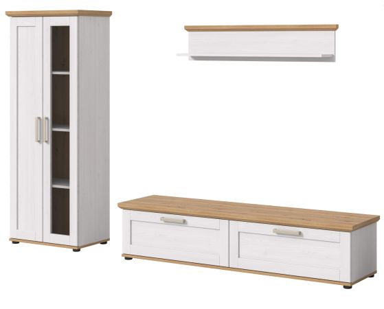 Wohnwand Mirano in wei Lrche und Eiche Artisan Landhaus Wohnkombination 3-teilig 240 cm