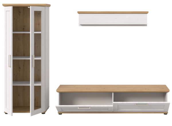 Wohnwand Mirano in wei Lrche und Eiche Artisan Landhaus Wohnkombination 3-teilig 240 cm